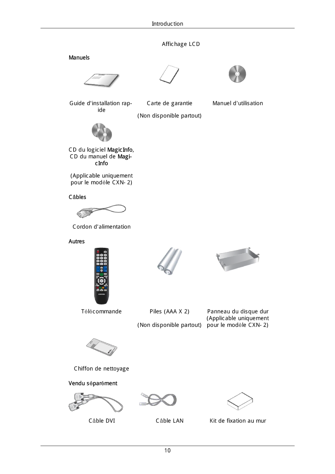 Samsung LH46DLPLGD/EN, LH40DLPLGD/EN, LH46DLTLGD/EN, LH40DLTLGD/EN manual Manuels, Câbles, Autres, Vendu séparément 