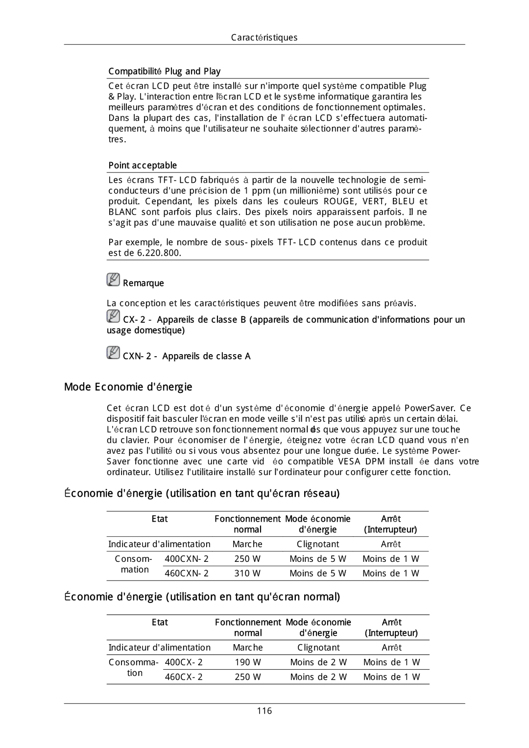 Samsung LH46DLPLGD/EN, LH40DLPLGD/EN manual Mode Economie dénergie, Économie dénergie utilisation en tant quécran réseau 