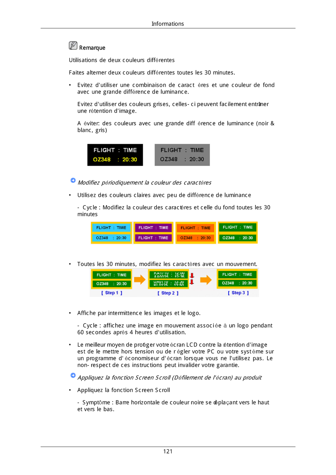 Samsung LH40DLPLGD/EN, LH46DLTLGD/EN, LH40DLTLGD/EN, LH46DLPLGD/EN manual Modifiez périodiquement la couleur des caractères 