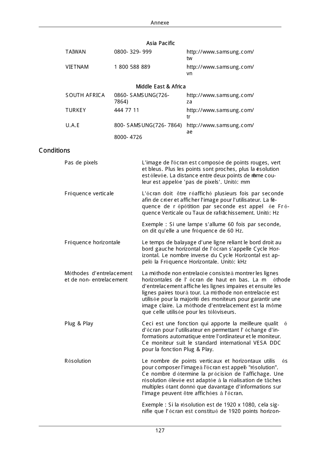 Samsung LH40DLTLGD/EN, LH40DLPLGD/EN, LH46DLTLGD/EN, LH46DLPLGD/EN manual Conditions, Middle East & Africa 