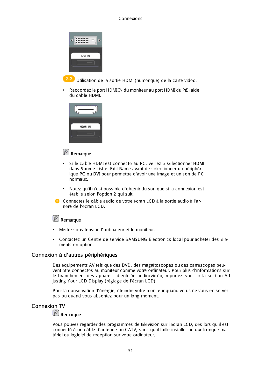 Samsung LH40DLPLGD/EN, LH46DLTLGD/EN, LH40DLTLGD/EN, LH46DLPLGD/EN manual Connexion à dautres périphériques, Connexion TV 