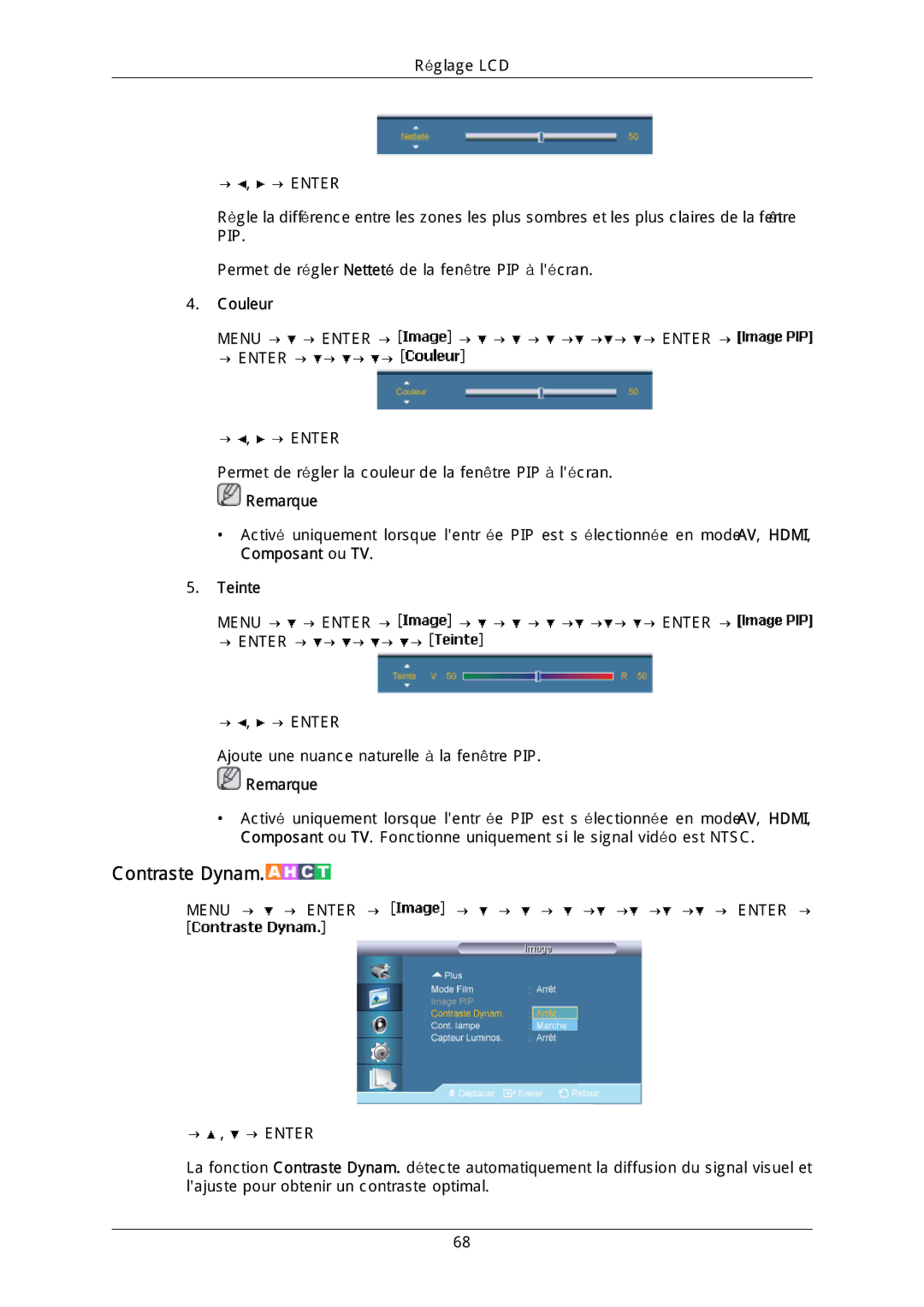 Samsung LH46DLPLGD/EN, LH40DLPLGD/EN, LH46DLTLGD/EN, LH40DLTLGD/EN manual Contraste Dynam 