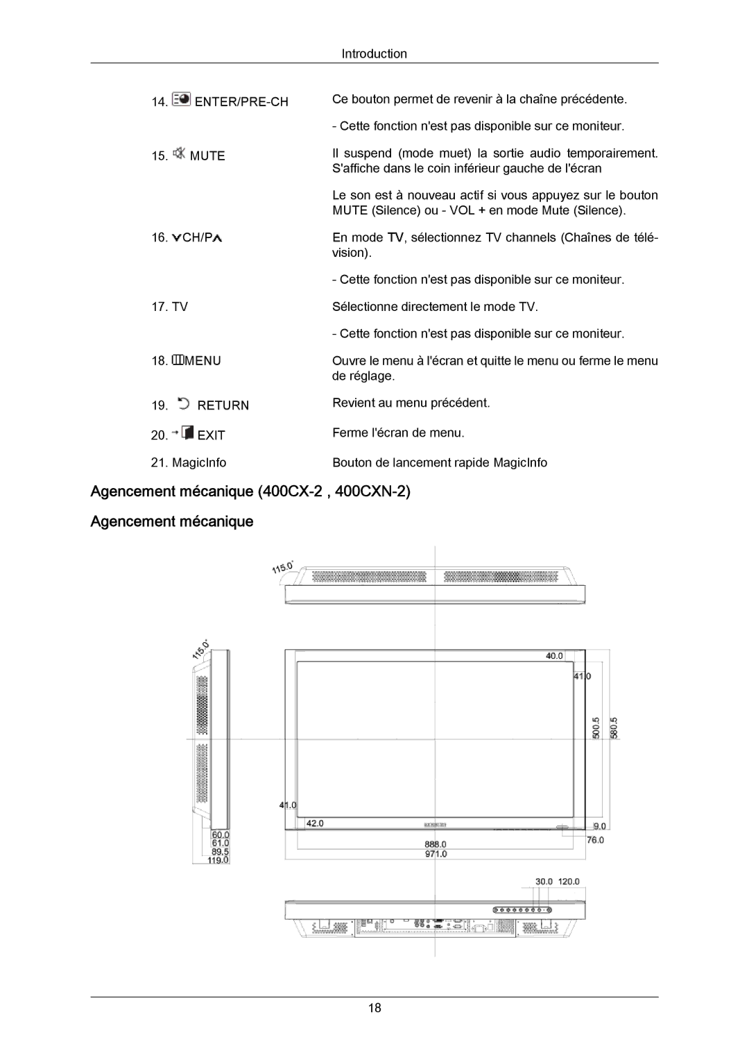 Samsung LH46DLPLGD/EN, LH40DLPLGD/EN, LH46DLTLGD/EN, LH40DLTLGD/EN manual Agencement mécanique 400CX-2 , 400CXN-2 