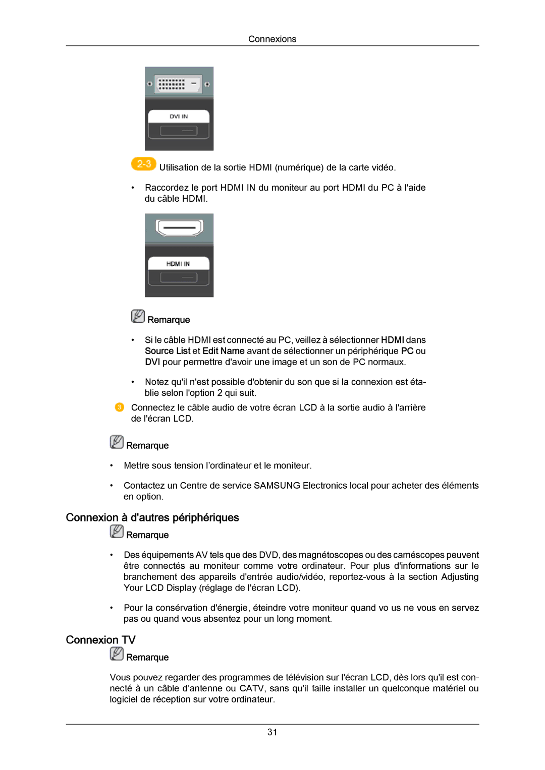 Samsung LH40DLPLGD/EN, LH46DLTLGD/EN, LH40DLTLGD/EN, LH46DLPLGD/EN manual Connexion à dautres périphériques, Connexion TV 