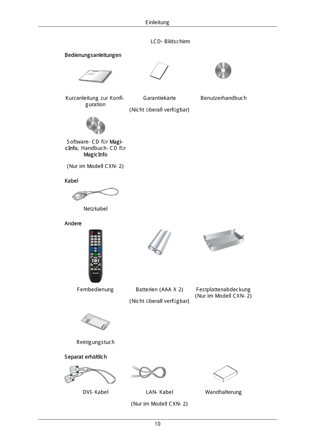 Samsung LH46DLPLGD/EN, LH40DLPLGD/EN, LH46DLTLGD/EN Bedienungsanleitungen, MagicInfo, Kabel, Andere, Separat erhältlich 