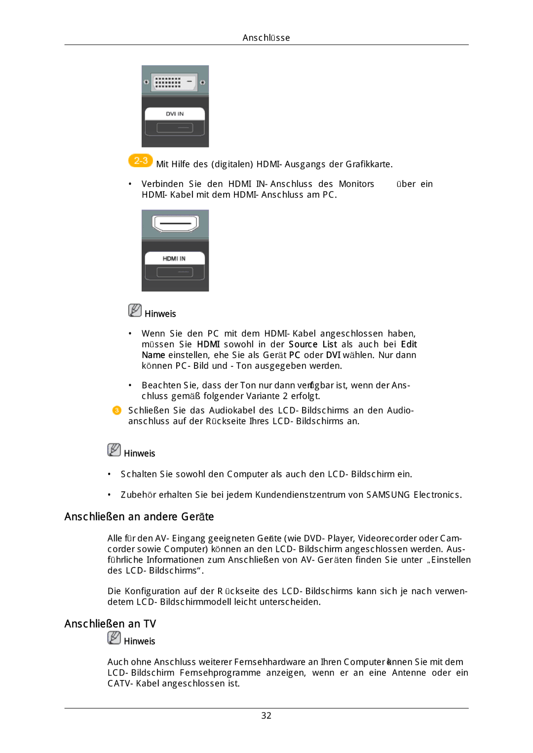 Samsung LH46DLTLGD/EN, LH40DLPLGD/EN, LH40DLTLGD/EN, LH46DLPLGD/EN manual Anschließen an andere Geräte, Anschließen an TV 