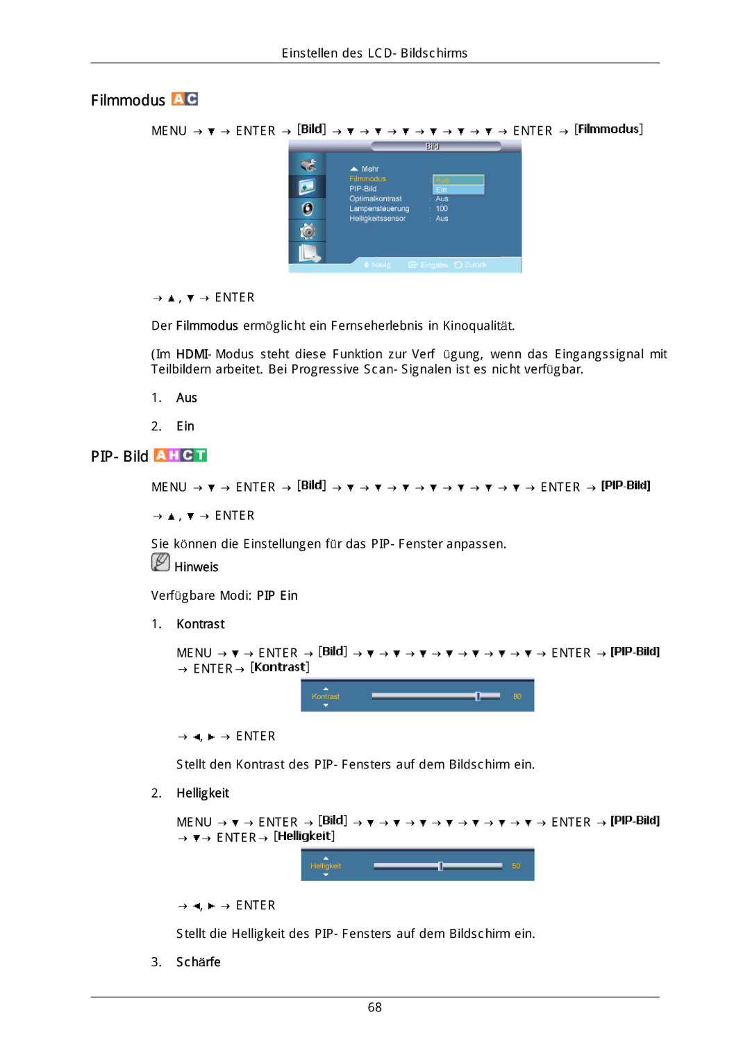 Samsung LH46DLPLGD/EN, LH40DLPLGD/EN, LH46DLTLGD/EN, LH40DLTLGD/EN manual Filmmodus, Aus Ein 