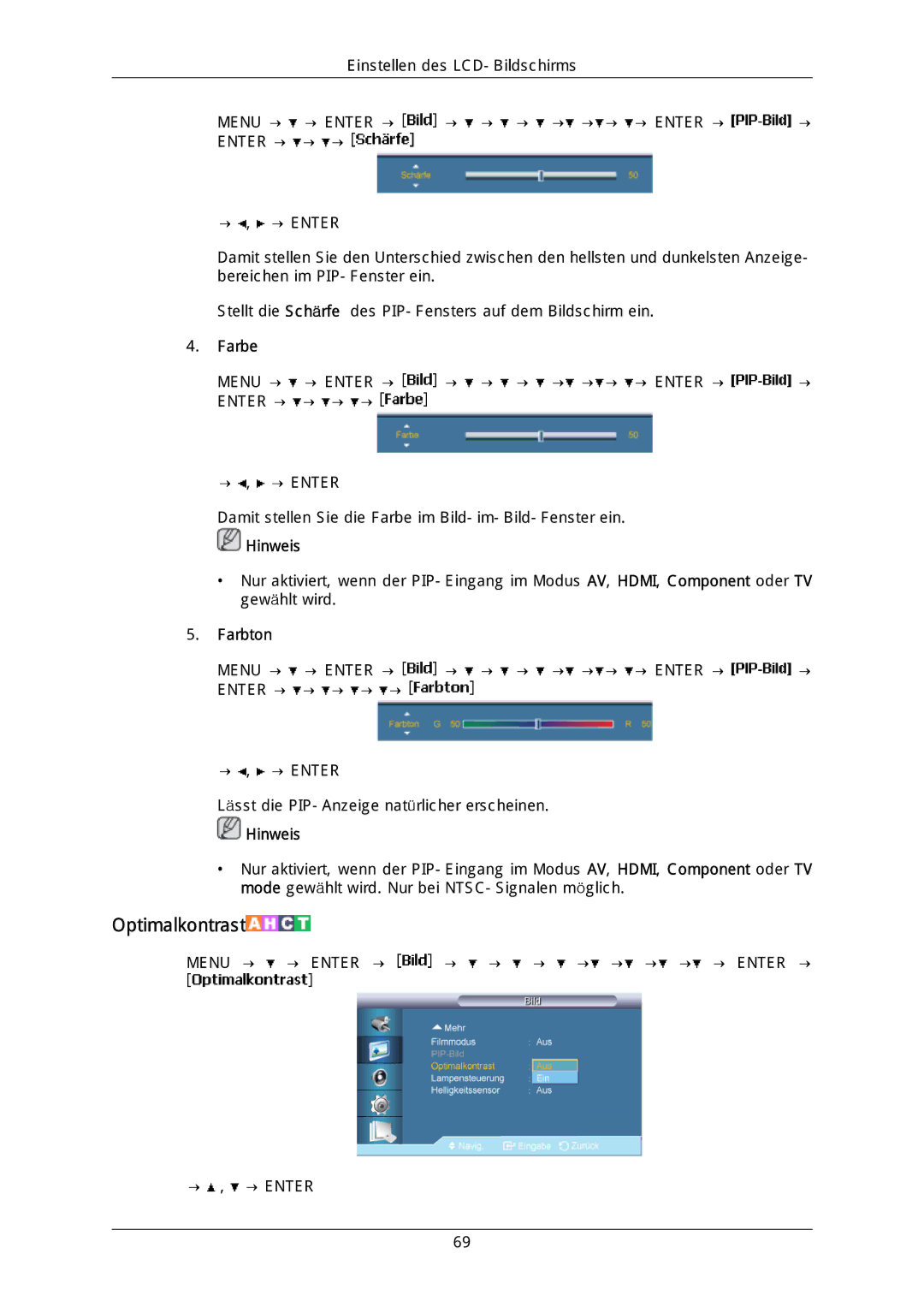 Samsung LH40DLPLGD/EN, LH46DLTLGD/EN, LH40DLTLGD/EN, LH46DLPLGD/EN manual Optimalkontrast 