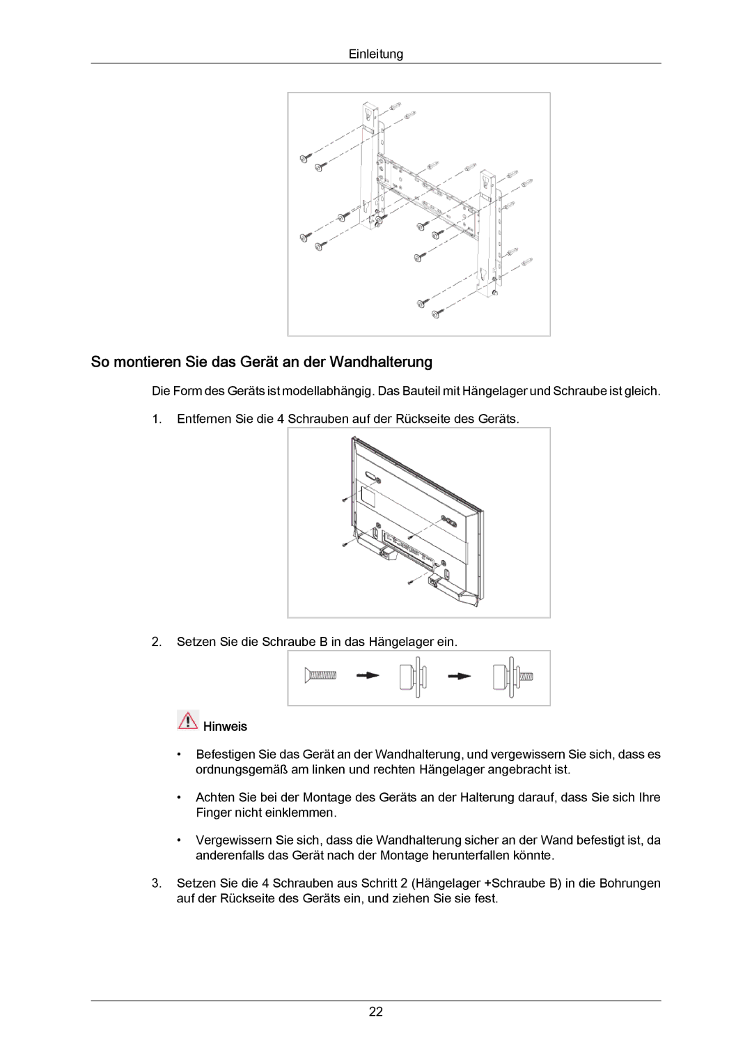 Samsung LH46DLPLGD/EN, LH40DLPLGD/EN, LH46DLTLGD/EN, LH40DLTLGD/EN manual So montieren Sie das Gerät an der Wandhalterung 