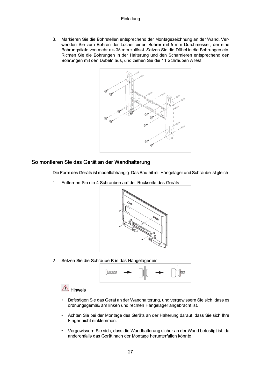 Samsung LH40DLPLGD/EN, LH46DLTLGD/EN, LH40DLTLGD/EN, LH46DLPLGD/EN manual So montieren Sie das Gerät an der Wandhalterung 