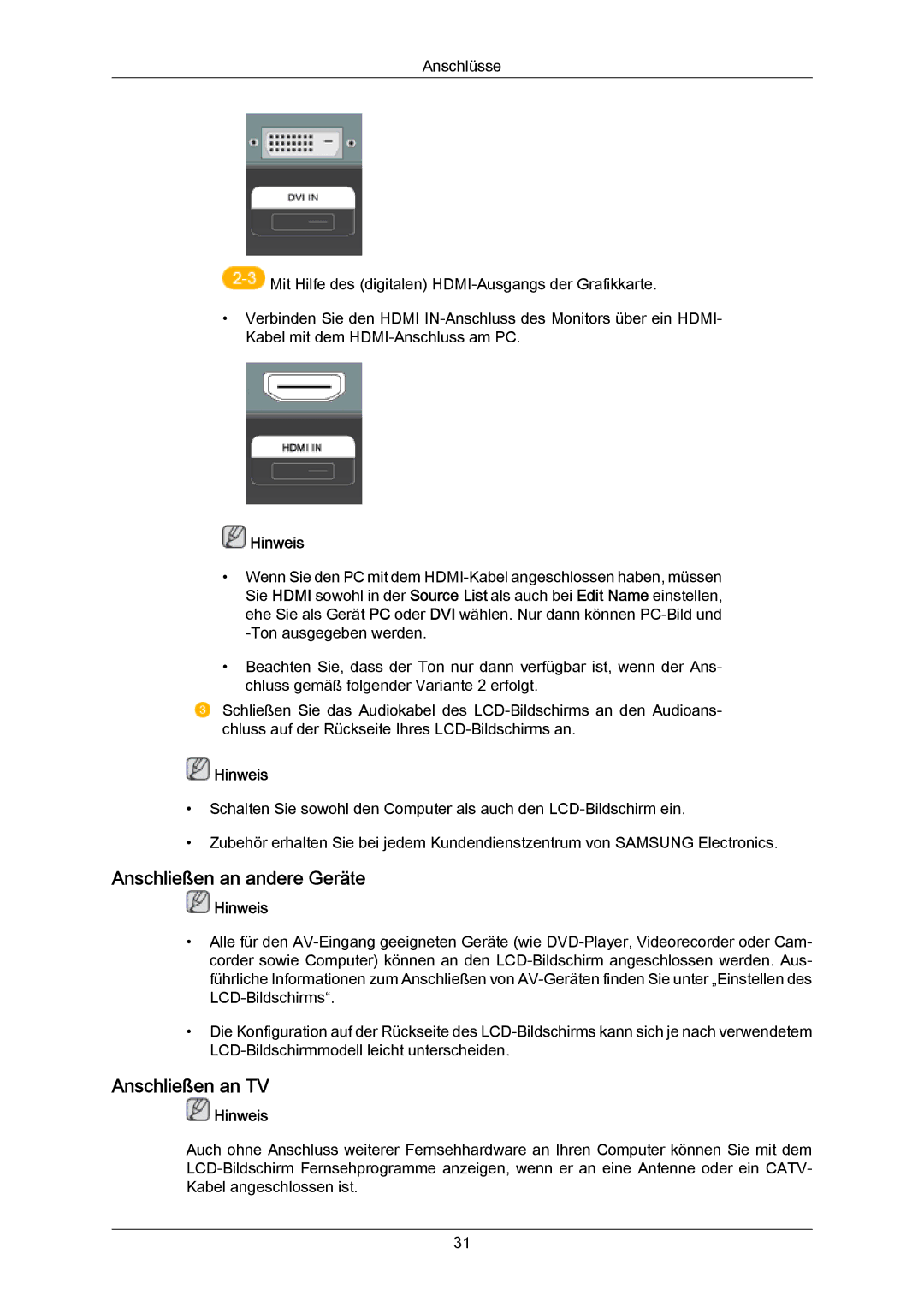 Samsung LH40DLPLGD/EN, LH46DLTLGD/EN, LH40DLTLGD/EN, LH46DLPLGD/EN manual Anschließen an andere Geräte, Anschließen an TV 