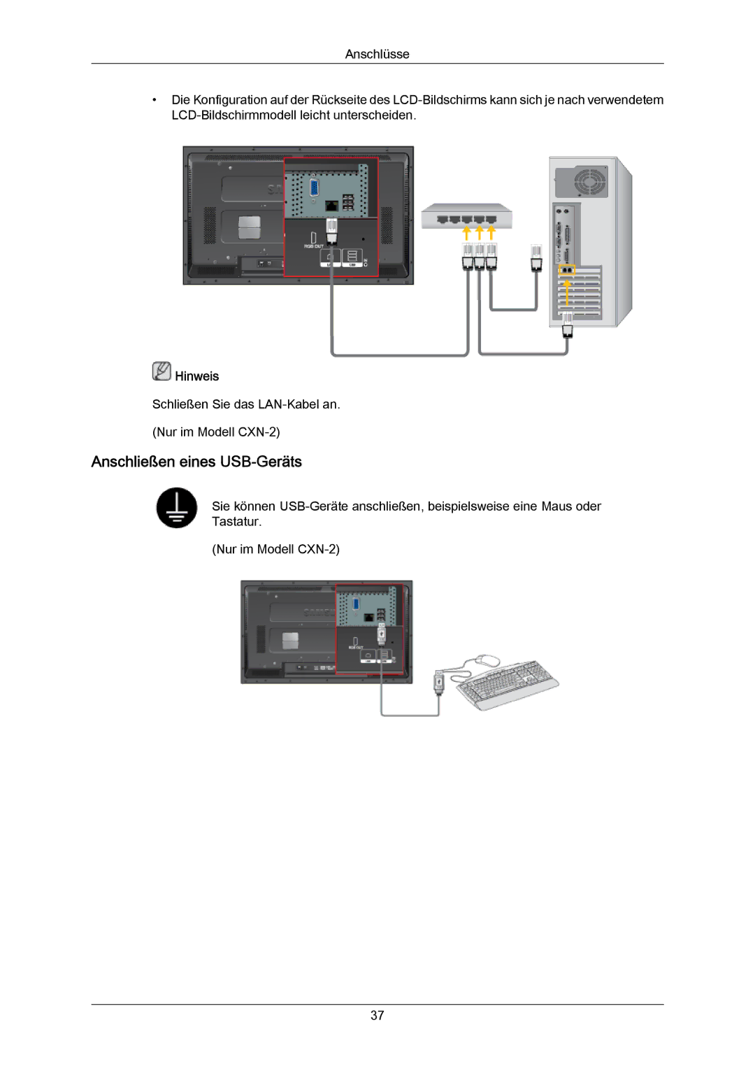 Samsung LH40DLTLGD/EN, LH40DLPLGD/EN, LH46DLTLGD/EN, LH46DLPLGD/EN manual Anschließen eines USB-Geräts 