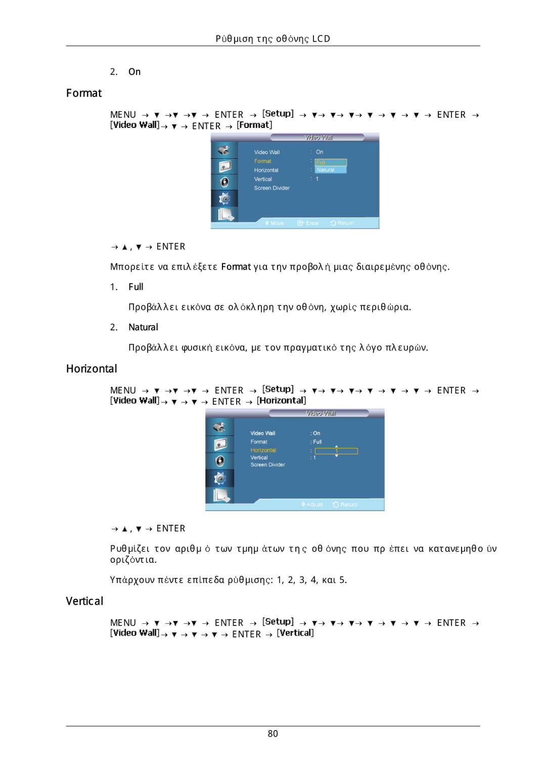 Samsung LH46DLPLGD/EN, LH40DLPLGD/EN, LH46DLTLGD/EN, LH40DLTLGD/EN manual Format, Horizontal, Vertical 