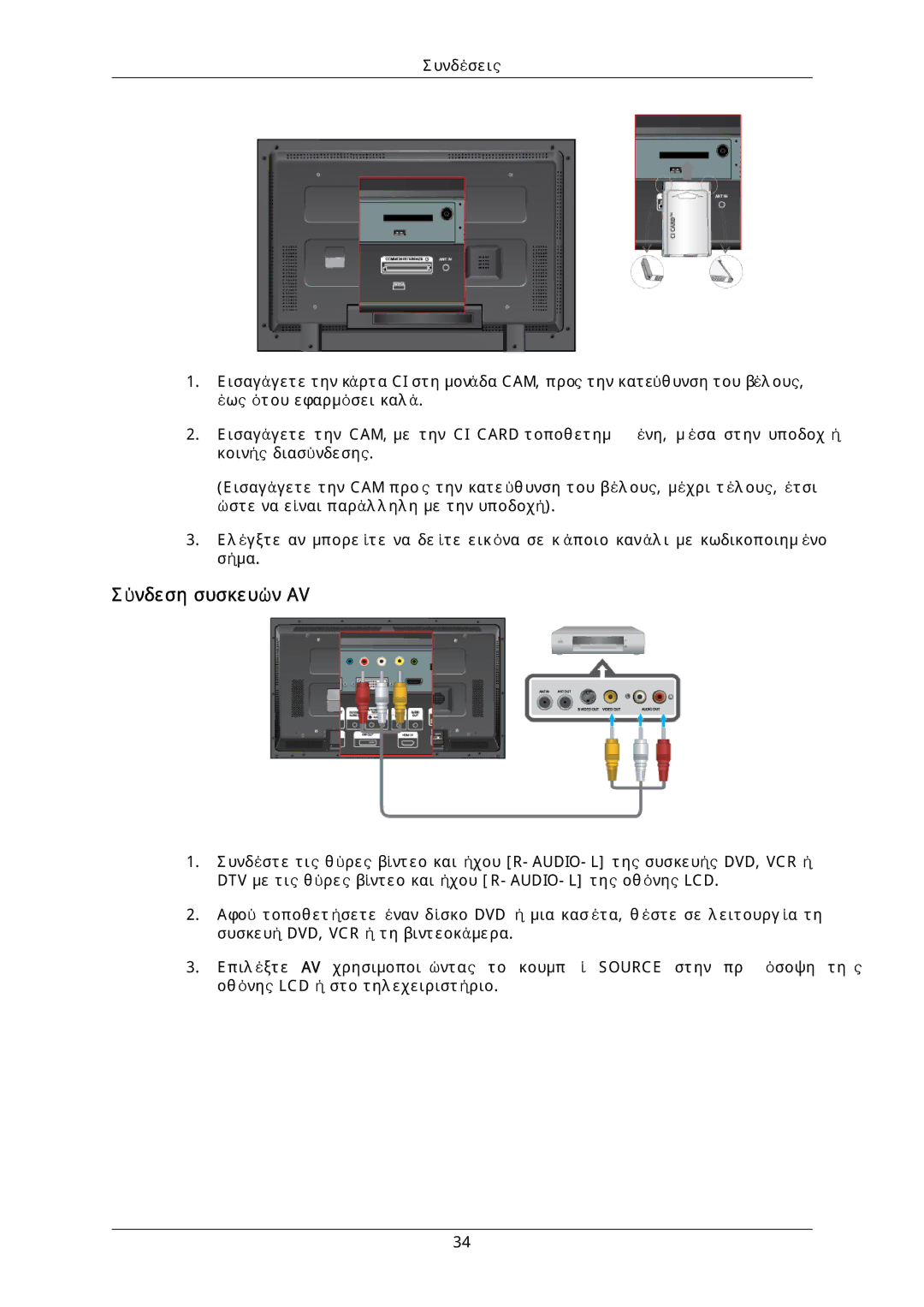 Samsung LH46DLPLGD/EN, LH40DLPLGD/EN, LH46DLTLGD/EN, LH40DLTLGD/EN manual Σύνδεση συσκευών AV 