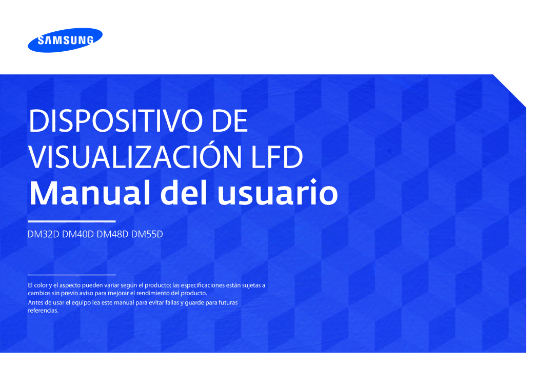 Samsung LH32DMDPLGC/EN, LH40DMDPLGC/EN, LH55DMDPLGC/EN manual Dispositivo DE Visualización LFD Manual del usuario 