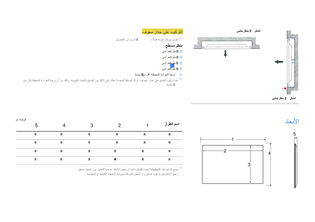 Samsung LH32DMDPLGC/UE داعبلأا, فوجم رادج ىلع بيكرتلا, حطسم رظنم, زارطلا مسا, يبناج رظنم 1.3 لكشلا يبناج رظنم 1.2 لكشلا 