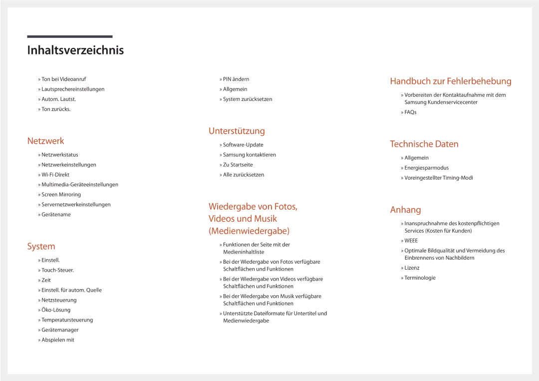 Samsung LH48DMDPLGC/EN, LH40DMDPLGC/EN, LH32DMDPLGC/EN, LH55DMDPLGC/EN, LH75DMDPLGC/EN manual Handbuch zur Fehlerbehebung 