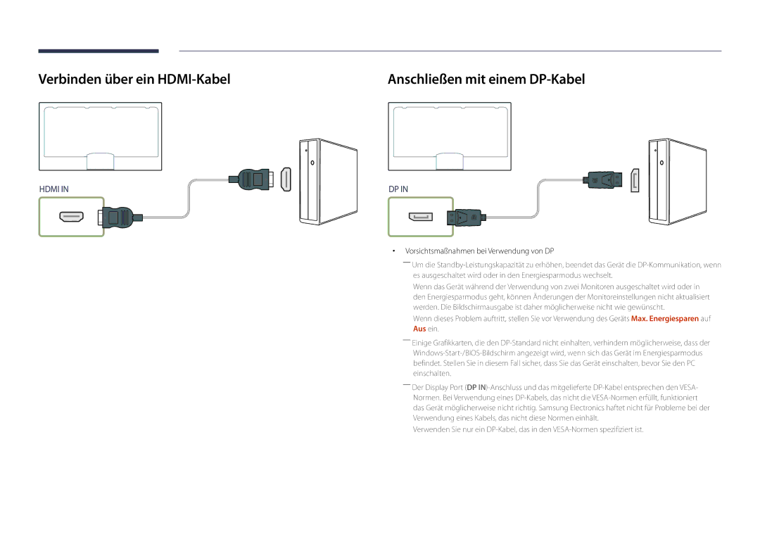 Samsung LH32DMDPLGC/EN, LH40DMDPLGC/EN, LH55DMDPLGC/EN manual Verbinden über ein HDMI-Kabel, Anschließen mit einem DP-Kabel 