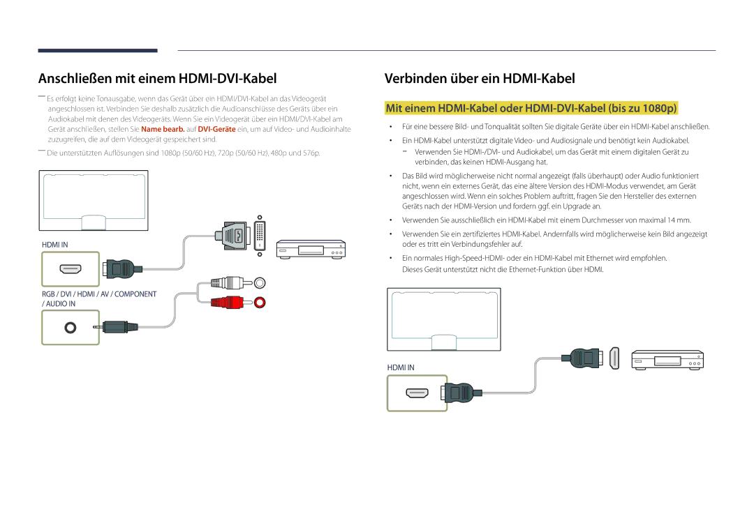 Samsung LH48DMDPLGC/EN manual Mit einem HDMI-Kabel oder HDMI-DVI-Kabel bis zu 1080p, Verbinden, das keinen HDMI-Ausgang hat 