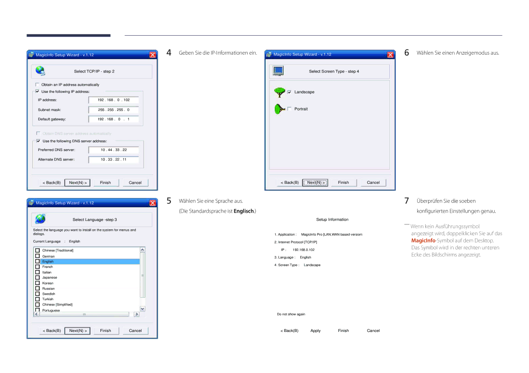 Samsung LH32DMDPLGC/EN, LH40DMDPLGC/EN, LH55DMDPLGC/EN, LH48DMDPLGC/EN Wählen Sie einen Anzeigemodus aus, Select TCP/IP step 