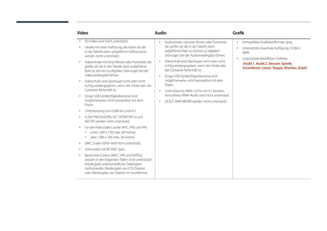 Samsung LH55DMDPLGC/EN, LH40DMDPLGC/EN, LH32DMDPLGC/EN, LH48DMDPLGC/EN, LH75DMDPLGC/EN manual Video Audio, Grafik 