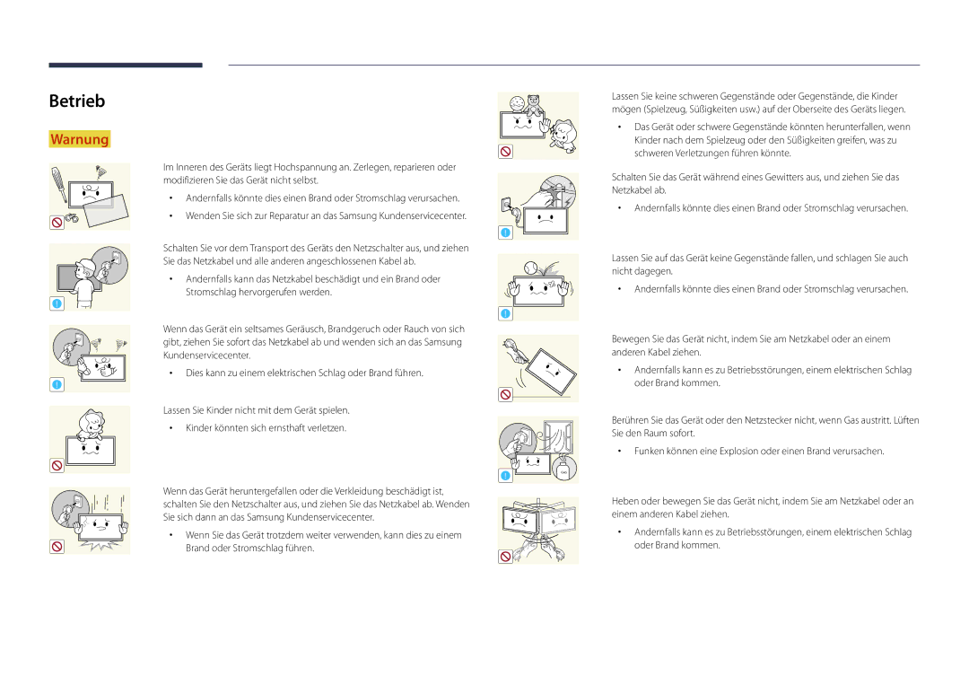 Samsung LH75DMDPLGC/EN, LH40DMDPLGC/EN, LH32DMDPLGC/EN, LH55DMDPLGC/EN, LH48DMDPLGC/EN manual Betrieb 