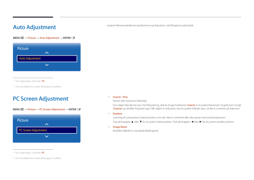 Samsung LH40DMDPLGC/EN, LH32DMDPLGC/EN, LH55DMDPLGC/EN, LH48DMDPLGC/EN, LH75DMDPLGC/EN Auto Adjustment, PC Screen Adjustment 