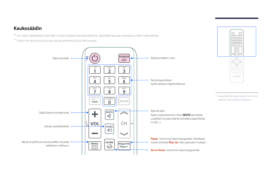 Samsung LH48DMDPLGC/EN, LH40DMDPLGC/EN, LH32DMDPLGC/EN, LH55DMDPLGC/EN Kaukosäädin, Go to Home -toiminnon käynnistyspainike 