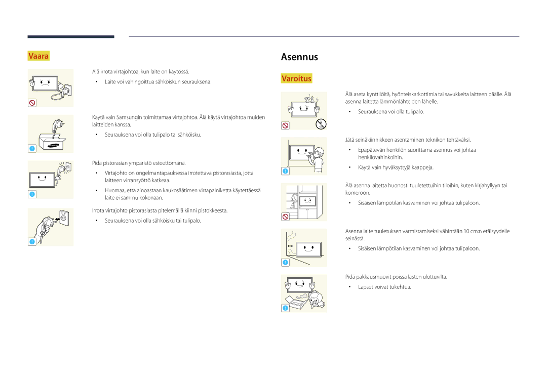 Samsung LH55DMDPLGC/EN, LH40DMDPLGC/EN, LH32DMDPLGC/EN, LH48DMDPLGC/EN, LH75DMDPLGC/EN manual Asennus 