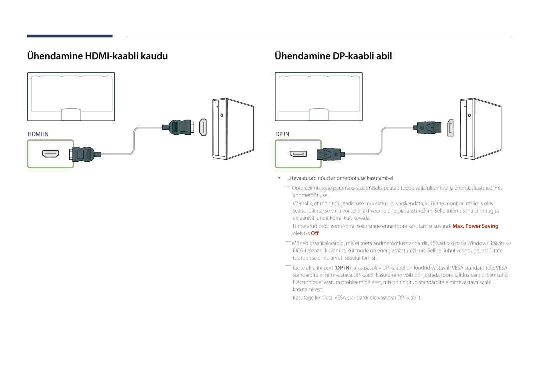 Samsung LH32DMDPLGC/EN, LH40DMDPLGC/EN, LH55DMDPLGC/EN manual Ühendamine HDMI-kaabli kaudu, Ühendamine DP-kaabli abil 