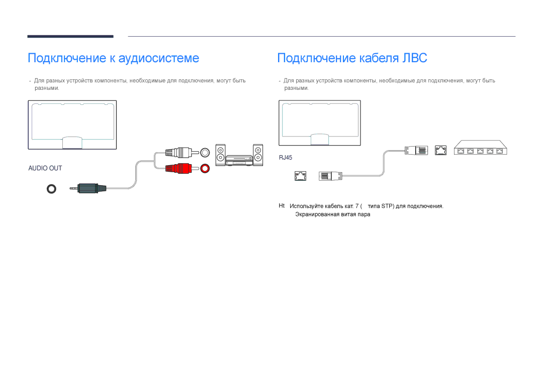 Samsung LH75DMDPLGC/EN, LH40DMDPLGC/EN, LH32DMDPLGC/EN, LH55DMDPLGC/EN Подключение к аудиосистеме, Подключение кабеля ЛВС 