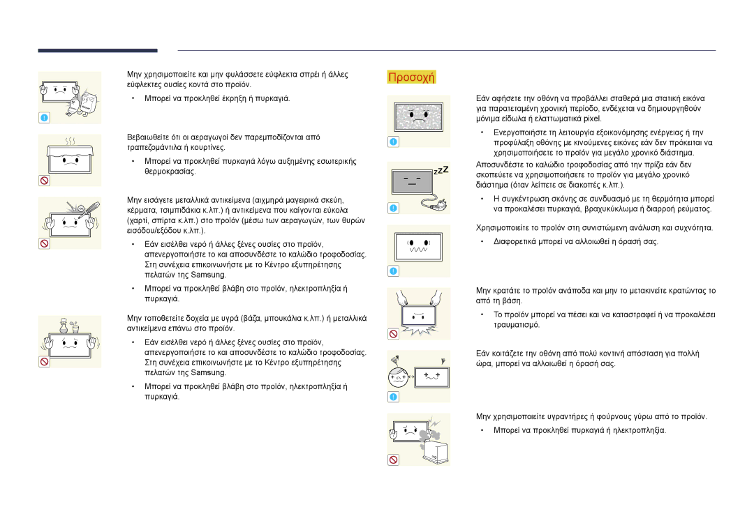 Samsung LH40DMDPLGC/EN, LH32DMDPLGC/EN, LH55DMDPLGC/EN manual Χαρτί, σπίρτα κ.λπ. στο προϊόν μέσω των αεραγωγών, των θυρών 