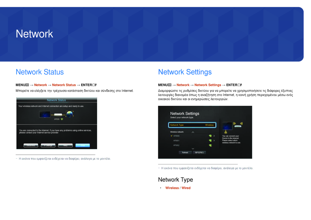 Samsung LH40DMDPLGC/EN, LH32DMDPLGC/EN, LH55DMDPLGC/EN, LH48DMDPLGC/EN Network Status, Network Settings, Network Type 