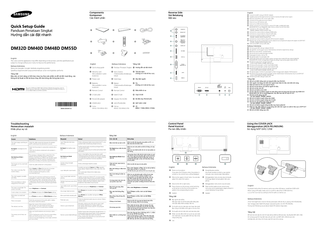 Samsung LH55DMDPLGC/EN, LH40DMDPLGC/EN manual Troubleshooting Pemecahan masalah Khắc phục sự cô, Các vấn đê Giải pháp 