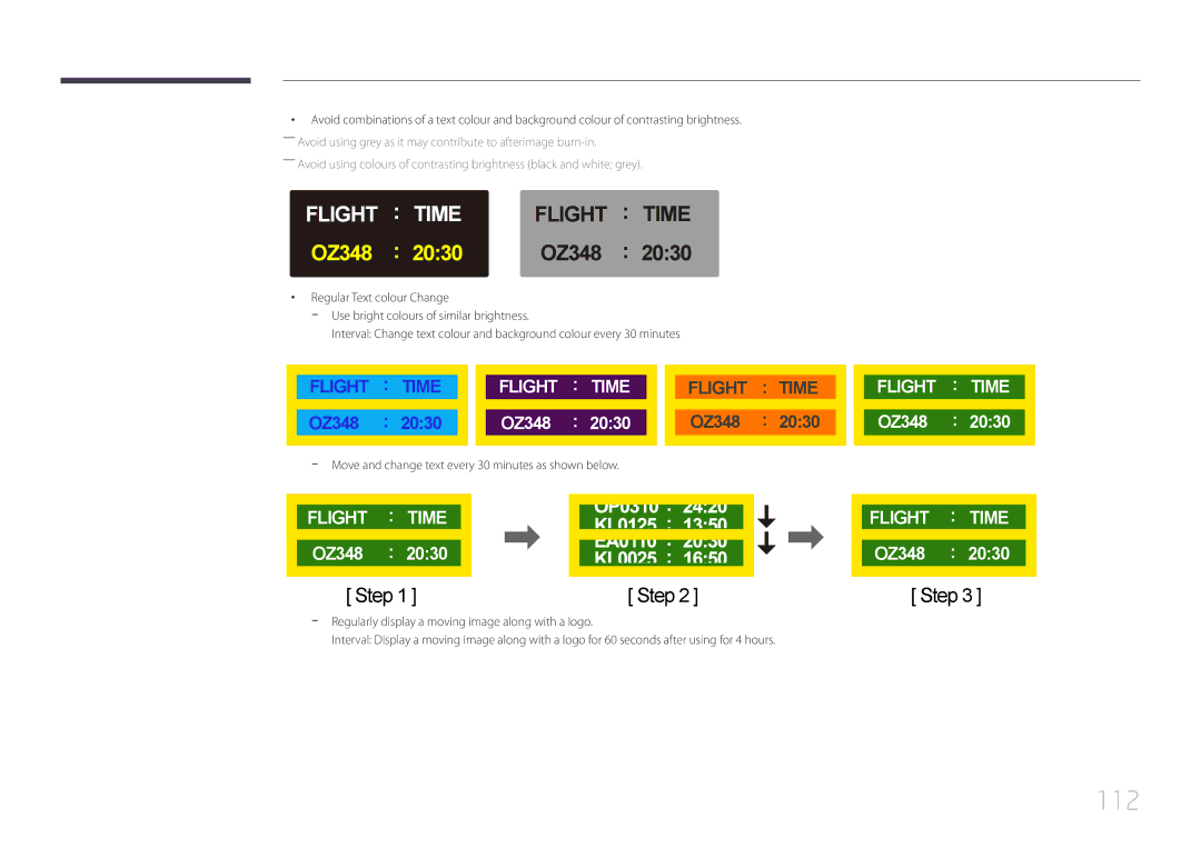 Samsung LH46EDDPLGC/EN, LH40EDDPLGC/EN, LH55EDDPLGC/EN manual Time, Move and change text every 30 minutes as shown below 