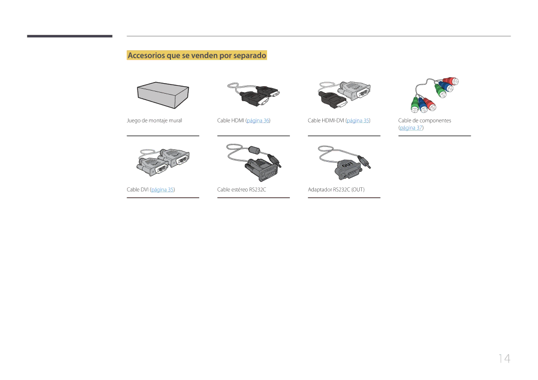 Samsung LH32EDDPLGC/EN, LH40EDDPLGC/EN, LH55EDDPLGC/EN, LH46EDDPLGC/EN, LH40EDCPLBC/EN Accesorios que se venden por separado 