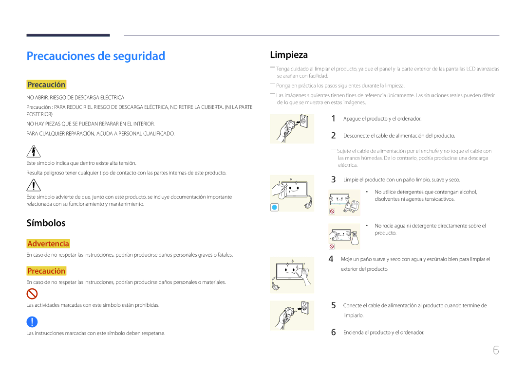 Samsung LH55EDDPLGC/EN, LH40EDDPLGC/EN, LH46EDDPLGC/EN manual Precauciones de seguridad, Limpieza, Símbolos, Precaución 