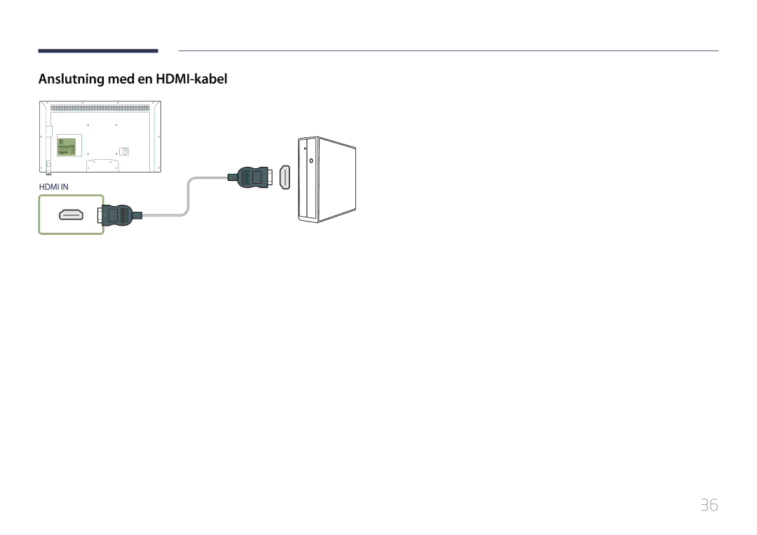 Samsung LH55EDDPLGC/EN, LH40EDDPLGC/EN, LH46EDDPLGC/EN, LH40EDCPLBC/EN, LH32EDDPLGC/EN manual Anslutning med en HDMI-kabel 