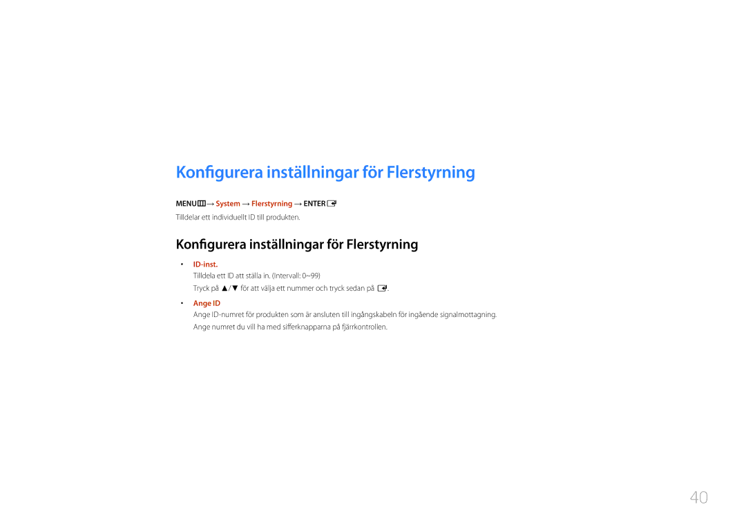 Samsung LH40EDDPLGC/EN, LH55EDDPLGC/EN, LH46EDDPLGC/EN manual Använda MDC, Konfigurera inställningar för Flerstyrning 