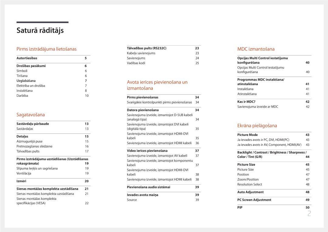 Samsung LH46EDDPLGC/EN, LH40EDDPLGC/EN, LH55EDDPLGC/EN, LH40EDCPLBC/EN, LH32EDDPLGC/EN manual Saturā rādītājs 