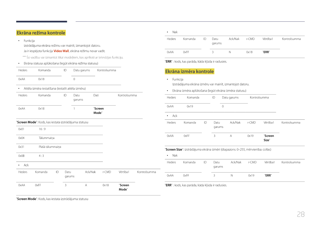 Samsung LH40EDCPLBC/EN, LH40EDDPLGC/EN, LH55EDDPLGC/EN, LH46EDDPLGC/EN manual Ekrāna režīma kontrole, Ekrāna izmēra kontrole 