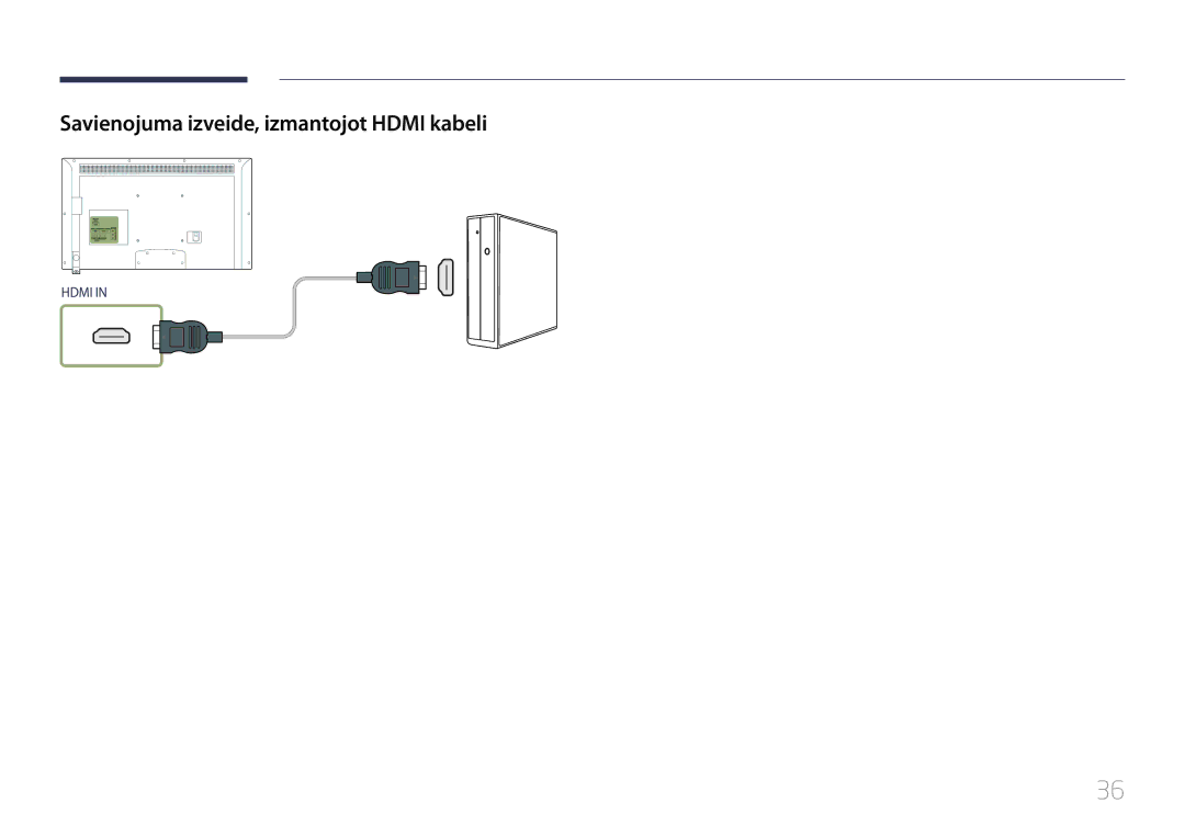 Samsung LH55EDDPLGC/EN, LH40EDDPLGC/EN, LH46EDDPLGC/EN, LH40EDCPLBC/EN manual Savienojuma izveide, izmantojot Hdmi kabeli 