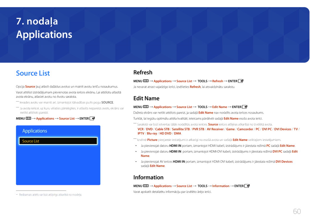 Samsung LH40EDDPLGC/EN, LH55EDDPLGC/EN, LH46EDDPLGC/EN manual Applications, Source List, Refresh, Edit Name, Information 