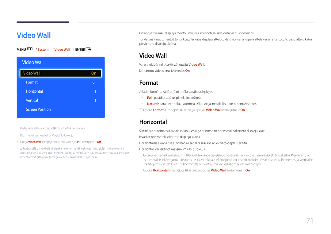 Samsung LH55EDDPLGC/EN, LH40EDDPLGC/EN, LH46EDDPLGC/EN, LH40EDCPLBC/EN, LH32EDDPLGC/EN manual Video Wall, Format, Horizontal 