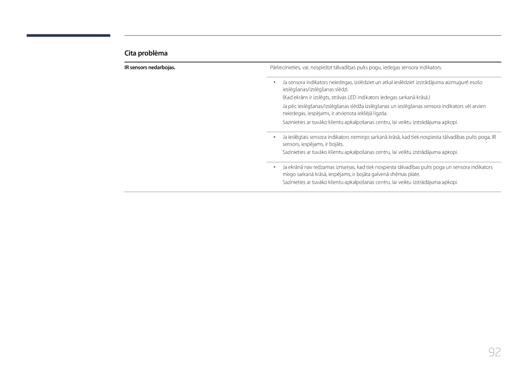 Samsung LH46EDDPLGC/EN, LH40EDDPLGC/EN, LH55EDDPLGC/EN, LH40EDCPLBC/EN, LH32EDDPLGC/EN manual IR sensors nedarbojas 