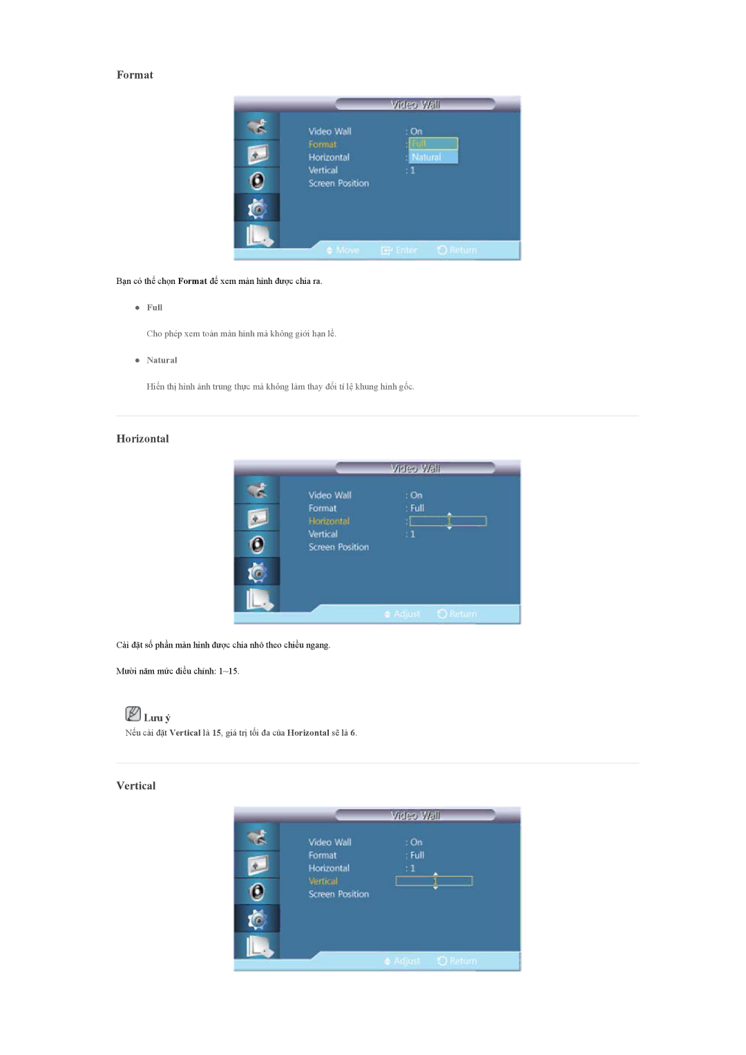 Samsung LH46GWPLBC/XY, LH40GWPLBC/XY, LH46GWSLBC/XY, LH46GWPLBC/XS manual Format, Horizontal, Vertical 