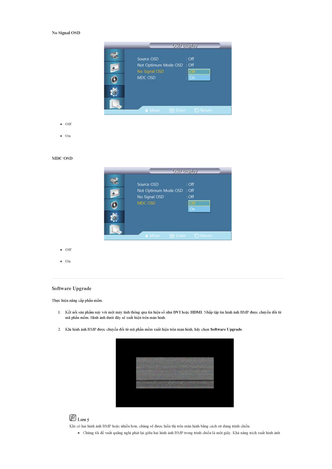 Samsung LH46GWSLBC/XY, LH40GWPLBC/XY, LH46GWPLBC/XY, LH46GWPLBC/XS manual Software Upgrade, No Signal OSD 