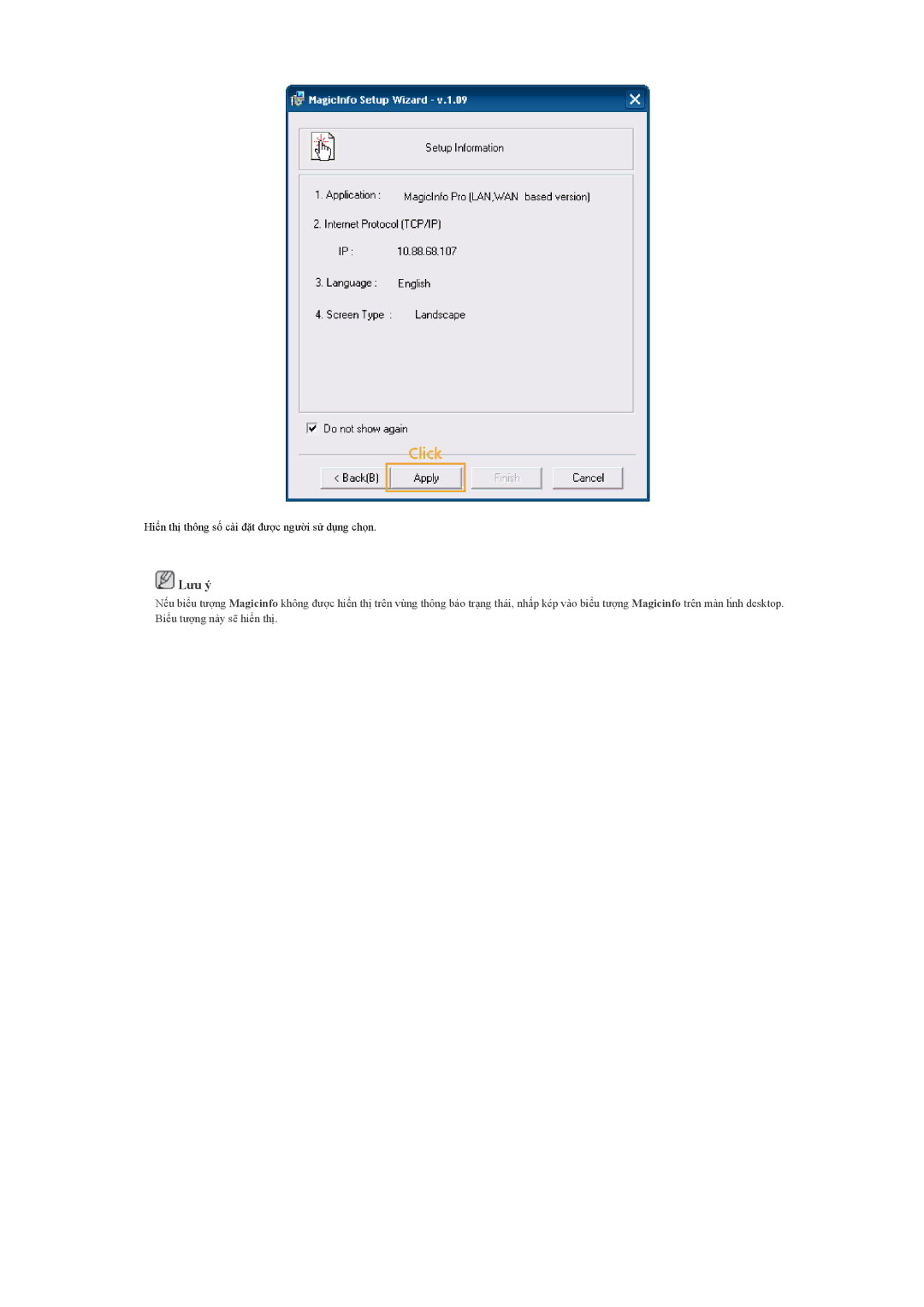 Samsung LH46GWPLBC/XS, LH40GWPLBC/XY, LH46GWSLBC/XY, LH46GWPLBC/XY manual Hiển thị thông số cài đặt được người sử dụng chọn 