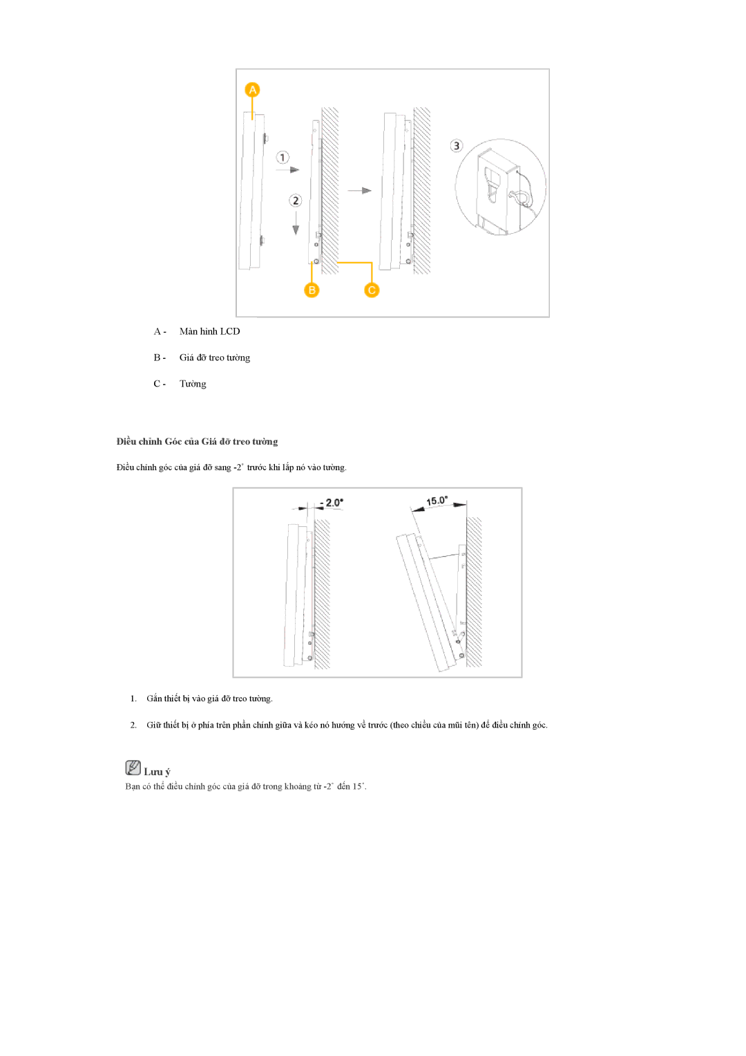 Samsung LH40GWPLBC/XY, LH46GWSLBC/XY, LH46GWPLBC/XY, LH46GWPLBC/XS manual Điều chỉnh Góc của Giá đỡ treo tường 