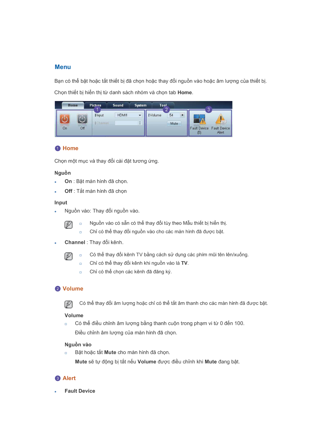 Samsung LH46GWPLBC/XS, LH40GWPLBC/XY, LH46GWSLBC/XY, LH46GWPLBC/XY manual Menu, Home, Volume, Alert 